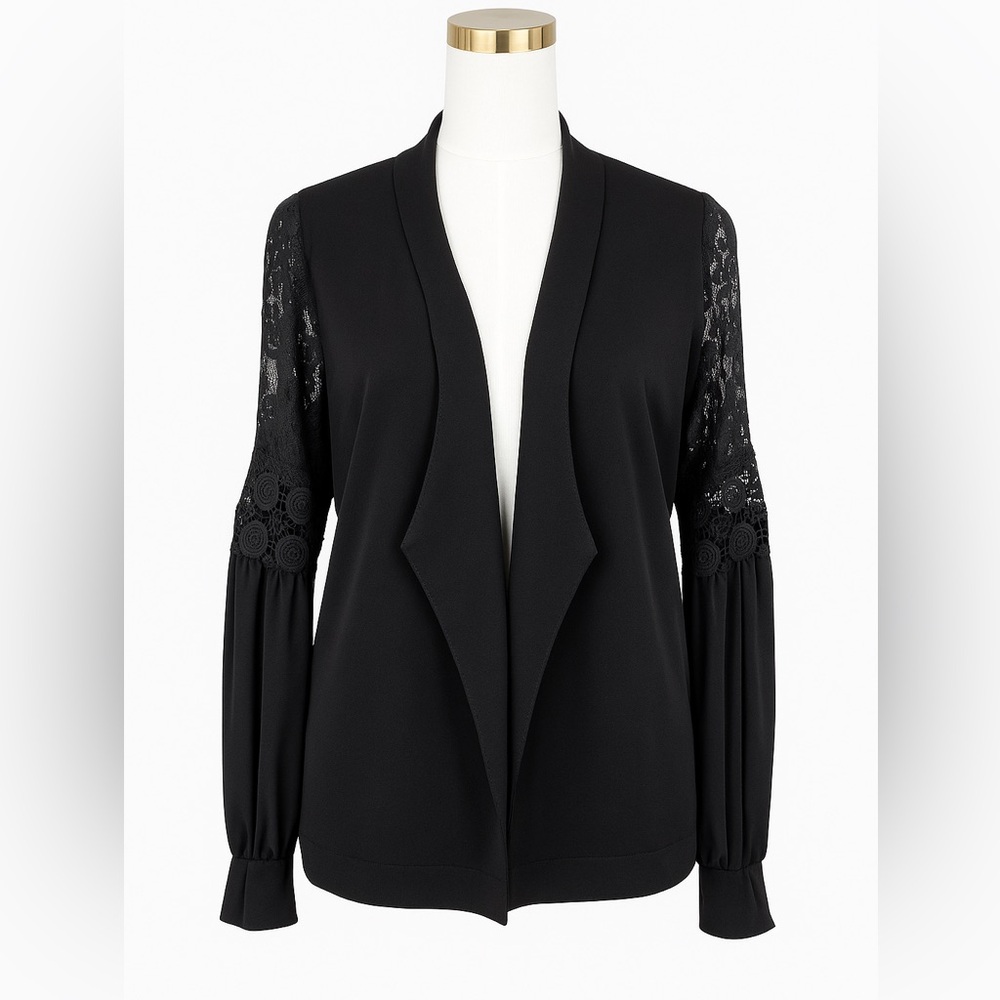 Black Cardigan L Sheer Lace Sleeve Open Front Sioni Milano
